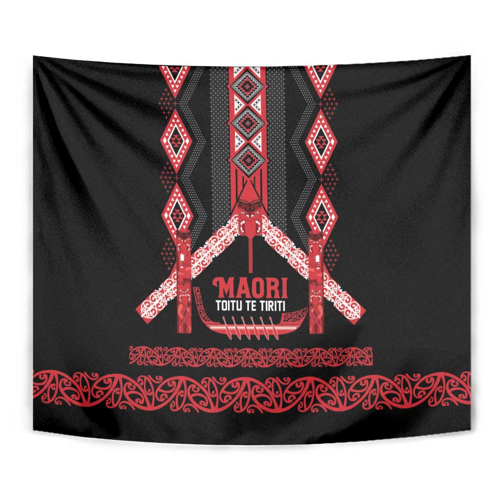 Toitu Te Tiriti Waitangi Tapestry Black Wharenui House LT9 - Polynesian Pride