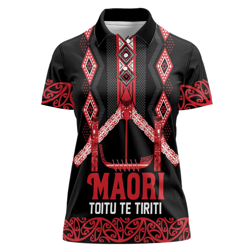 Toitu Te Tiriti Waitangi Women Polo Shirt Black Wharenui House - Polynesian Pride