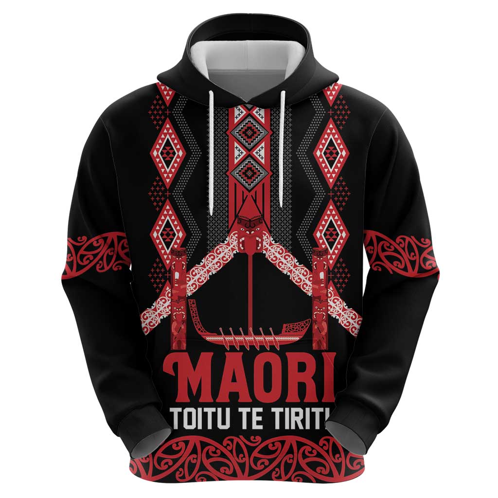 Toitu Te Tiriti Waitangi Zip Hoodie Black Wharenui House - Polynesian Pride