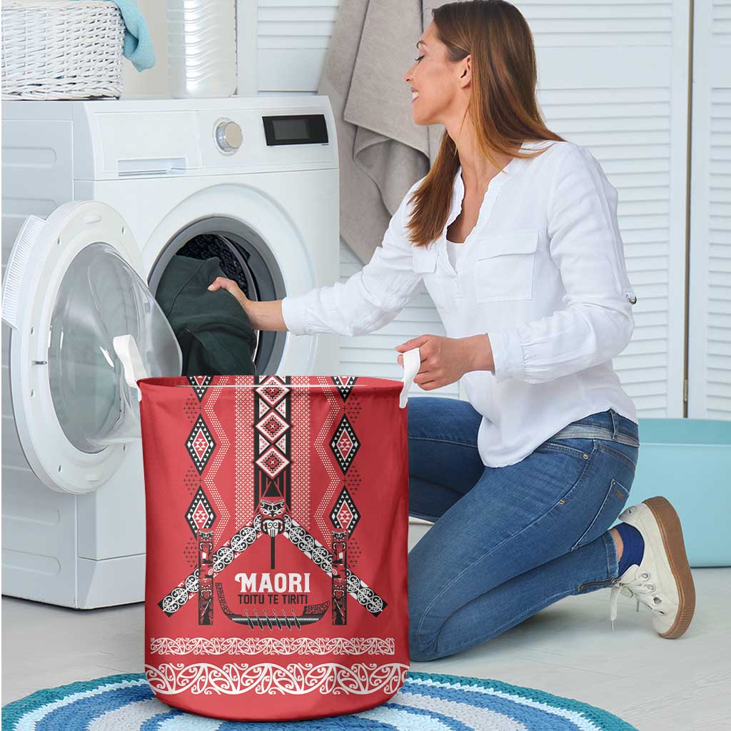 Toitu Te Tiriti Waitangi Laundry Basket Red Wharenui House - Polynesian Pride