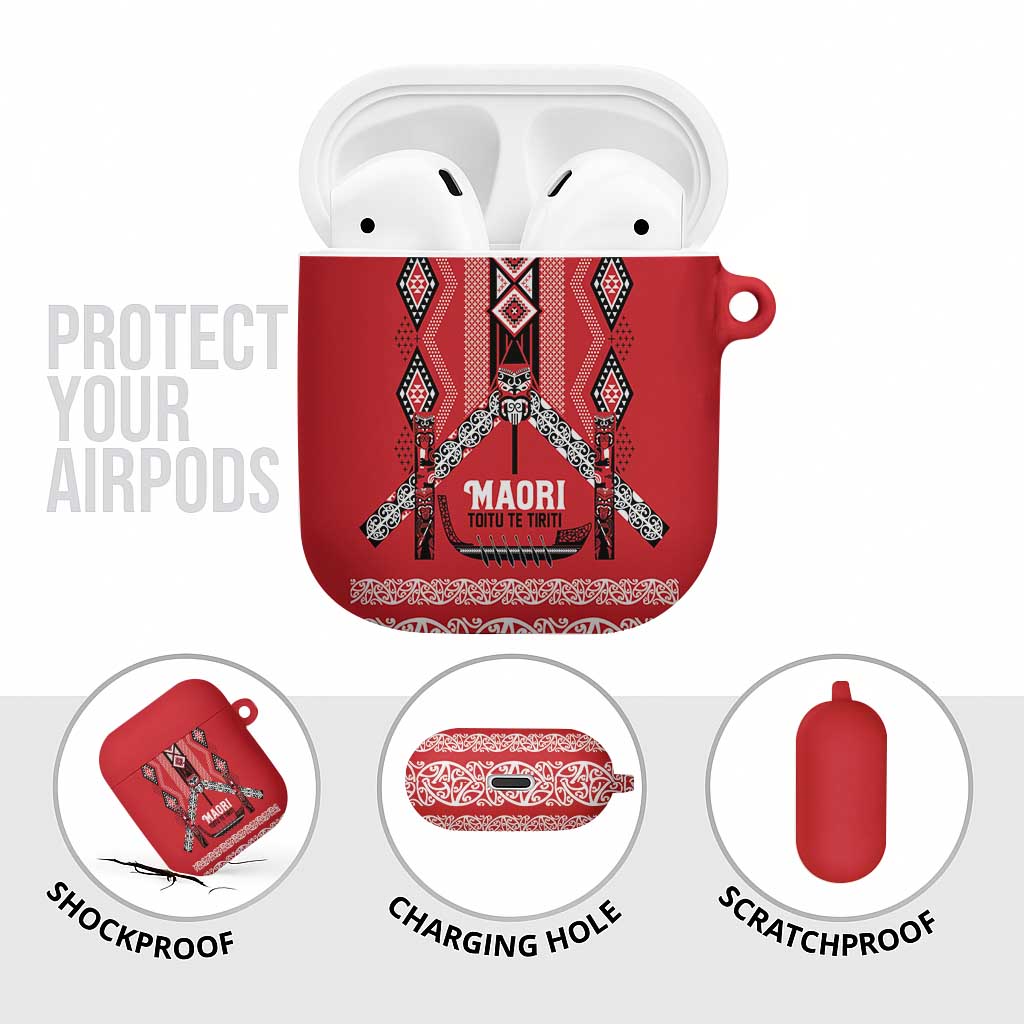 Toitu Te Tiriti Waitangi AirPods Case Red Wharenui House - Polynesian Pride
