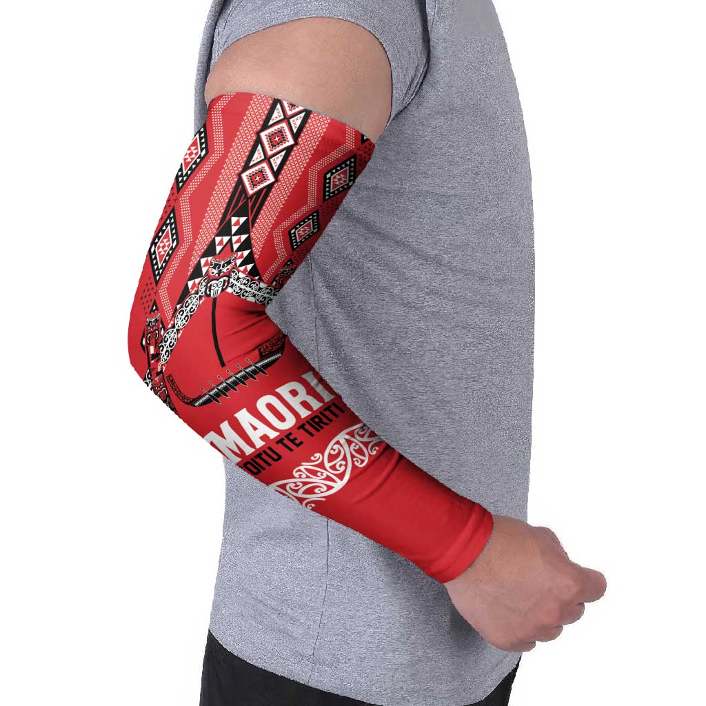 Toitu Te Tiriti Waitangi Arm Sleeves Red Wharenui House - Polynesian Pride