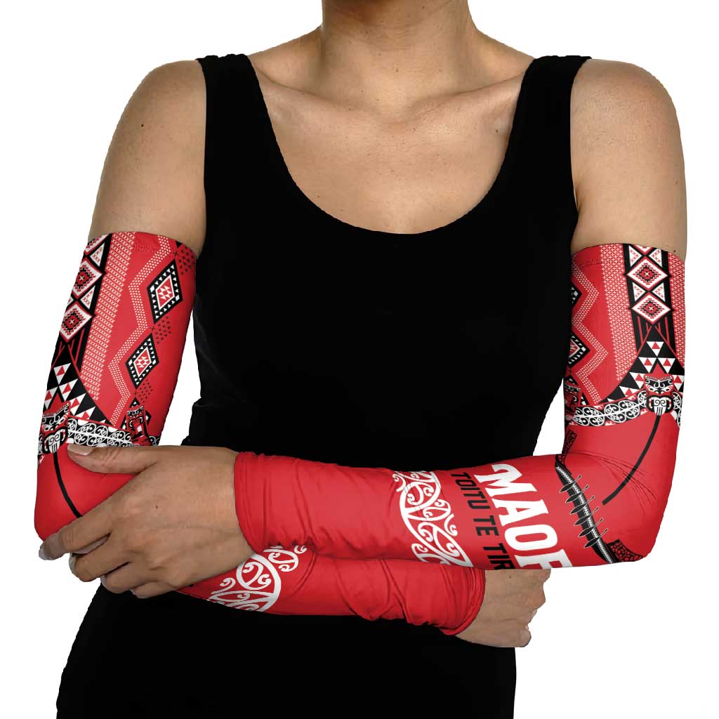 Toitu Te Tiriti Waitangi Arm Sleeves Red Wharenui House - Polynesian Pride