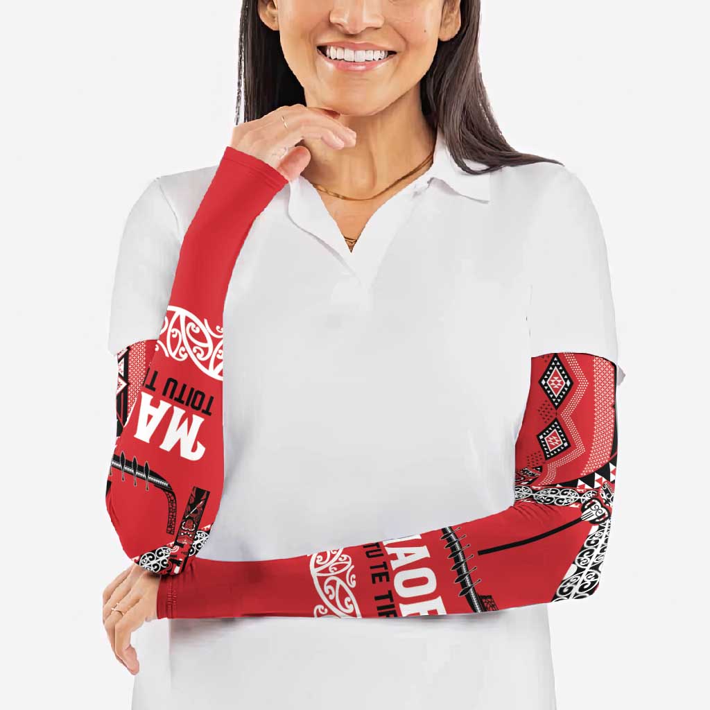 Toitu Te Tiriti Waitangi Arm Sleeves Red Wharenui House - Polynesian Pride