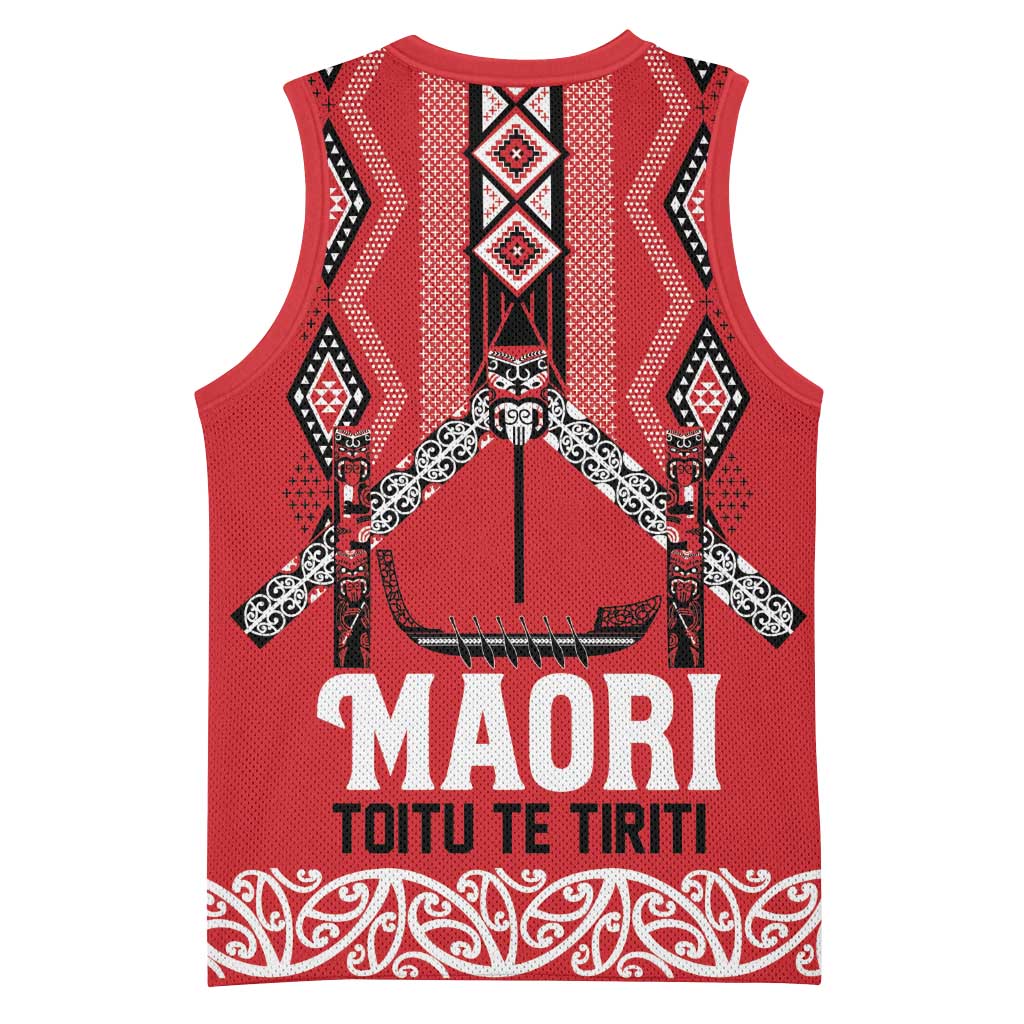 Toitu Te Tiriti Waitangi Basketball Jersey Red Wharenui House - Polynesian Pride