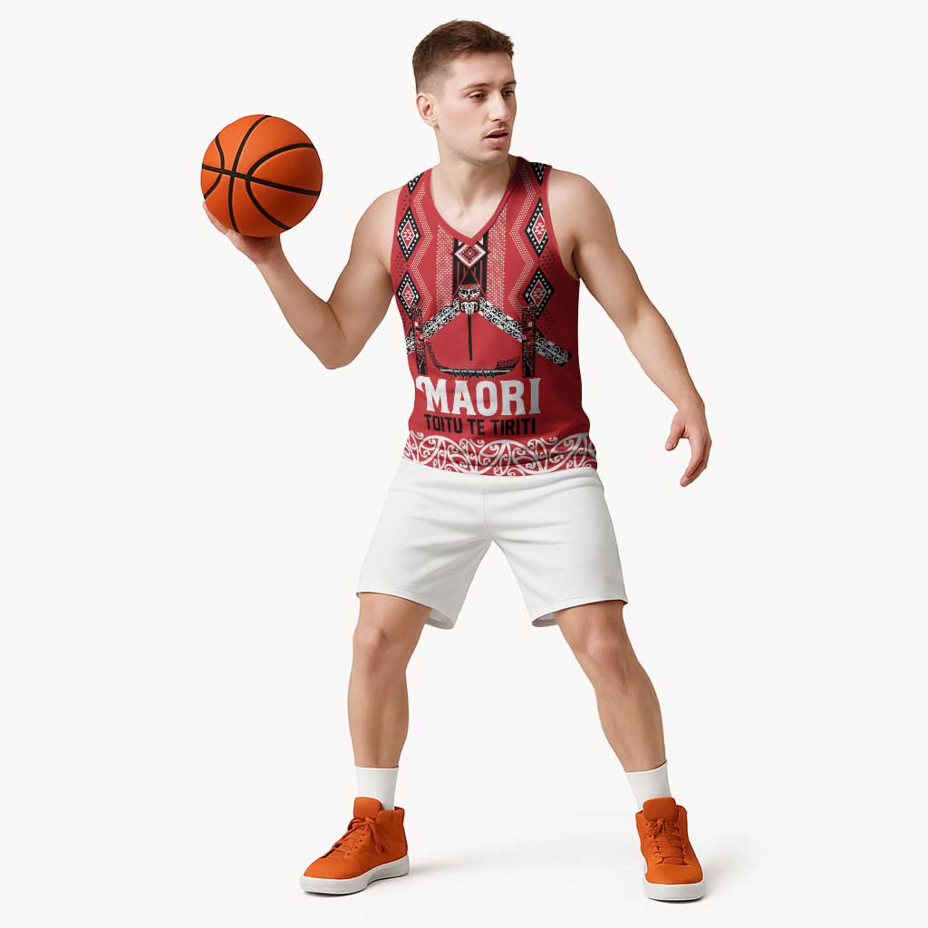 Toitu Te Tiriti Waitangi Basketball Jersey Red Wharenui House - Polynesian Pride