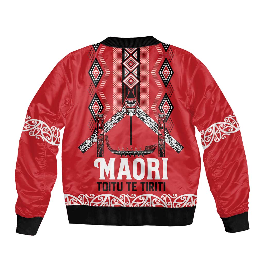 Toitu Te Tiriti Waitangi Bomber Jacket Red Wharenui House LT9 - Polynesian Pride