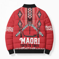 Toitu Te Tiriti Waitangi Bomber Puffer Jacket Red Wharenui House - Polynesian Pride