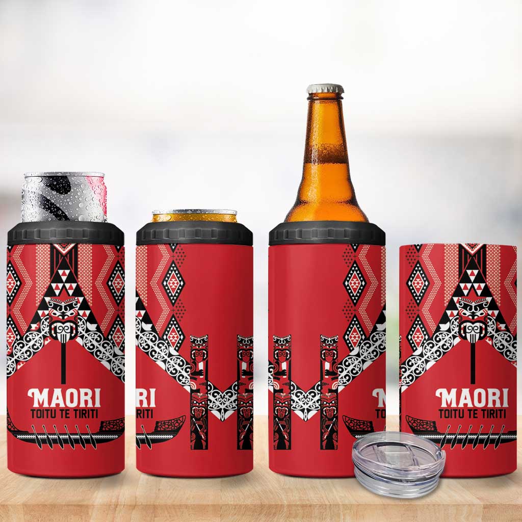 Toitu Te Tiriti Waitangi 4 in 1 Can Cooler Tumbler Red Wharenui House - Polynesian Pride