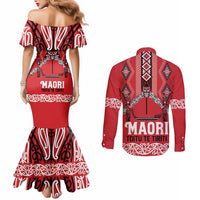 Toitu Te Tiriti Waitangi Couples Matching Mermaid Dress and Long Sleeve Button Shirt Red Wharenui House - Polynesian Pride