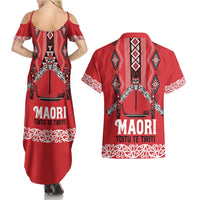 Toitu Te Tiriti Waitangi Couples Matching Summer Maxi Dress and Hawaiian Shirt Red Wharenui House - Polynesian Pride