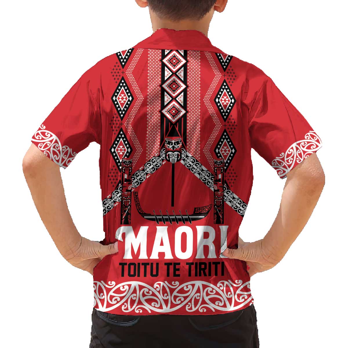 Toitu Te Tiriti Waitangi Family Matching Off The Shoulder Long Sleeve Dress and Hawaiian Shirt Red Wharenui House - Polynesian Pride