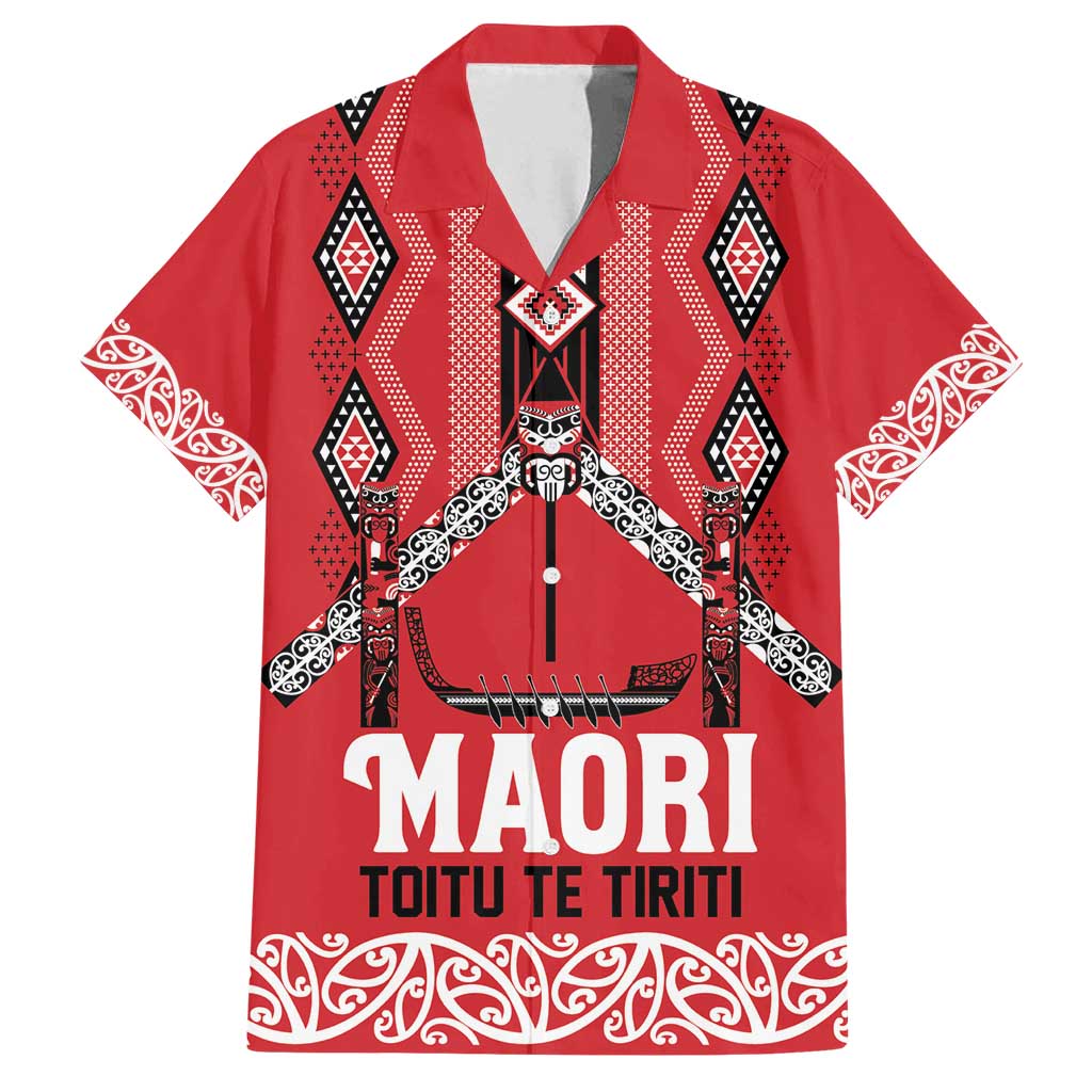 Toitu Te Tiriti Waitangi Family Matching Off Shoulder Maxi Dress and Hawaiian Shirt Red Wharenui House - Polynesian Pride