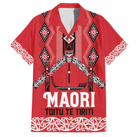 Toitu Te Tiriti Waitangi Family Matching Off Shoulder Maxi Dress and Hawaiian Shirt Red Wharenui House - Polynesian Pride