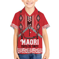 Toitu Te Tiriti Waitangi Family Matching Off Shoulder Maxi Dress and Hawaiian Shirt Red Wharenui House - Polynesian Pride