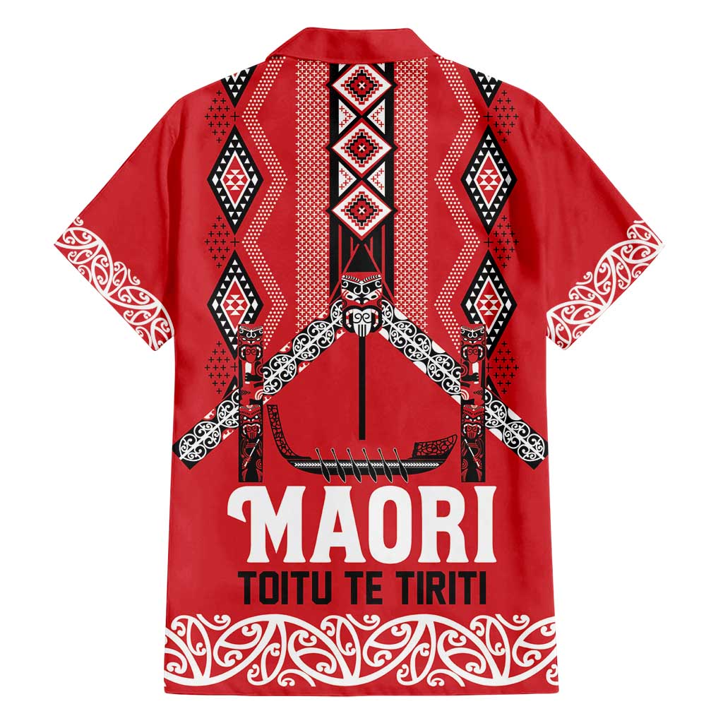 Toitu Te Tiriti Waitangi Family Matching Off Shoulder Short Dress and Hawaiian Shirt Red Wharenui House - Polynesian Pride