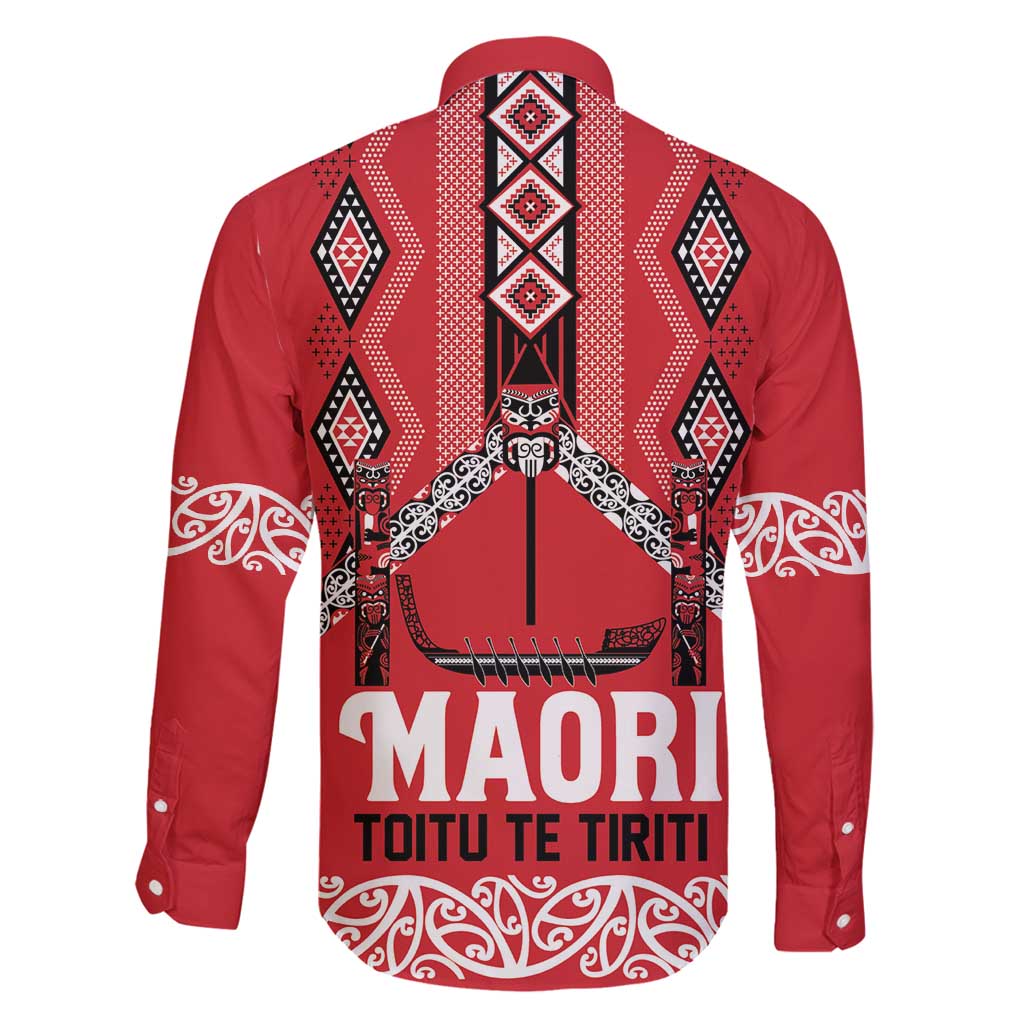 Toitu Te Tiriti Waitangi Family Matching Off Shoulder Short Dress and Hawaiian Shirt Red Wharenui House - Polynesian Pride