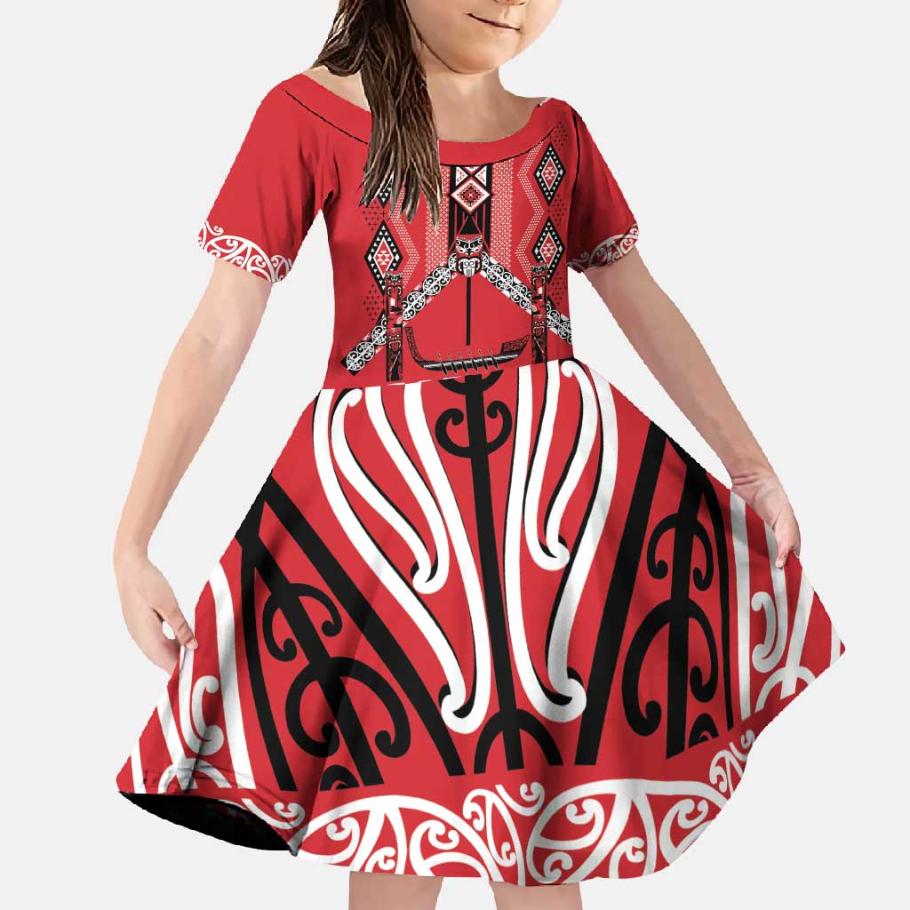 Toitu Te Tiriti Waitangi Family Matching Summer Maxi Dress and Hawaiian Shirt Red Wharenui House - Polynesian Pride