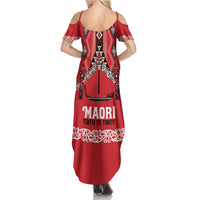 Toitu Te Tiriti Waitangi Family Matching Summer Maxi Dress and Hawaiian Shirt Red Wharenui House - Polynesian Pride
