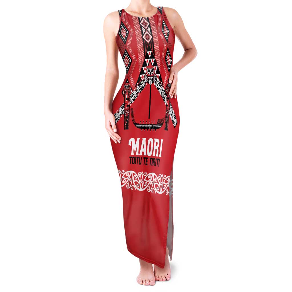 Toitu Te Tiriti Waitangi Family Matching Tank Maxi Dress and Hawaiian Shirt Red Wharenui House - Polynesian Pride