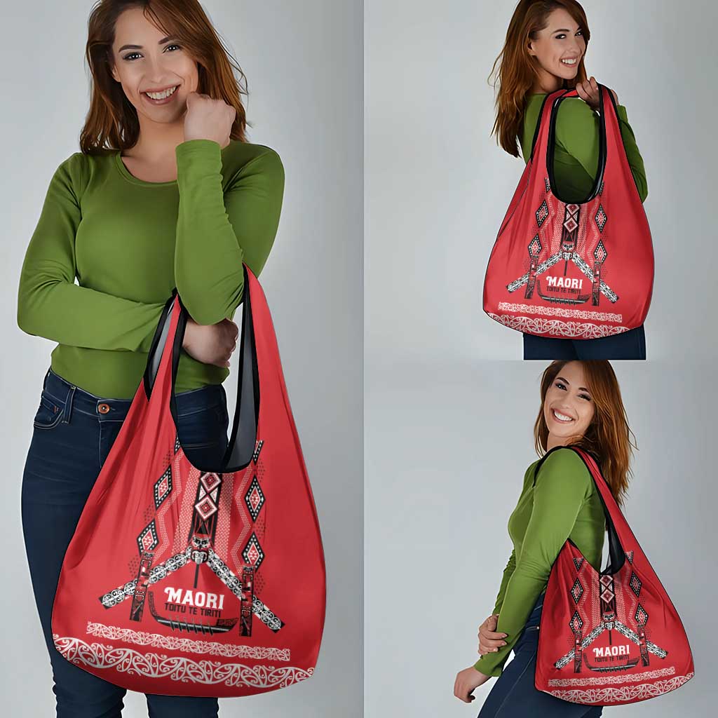 Toitu Te Tiriti Waitangi Grocery Bag Red Wharenui House - Polynesian Pride
