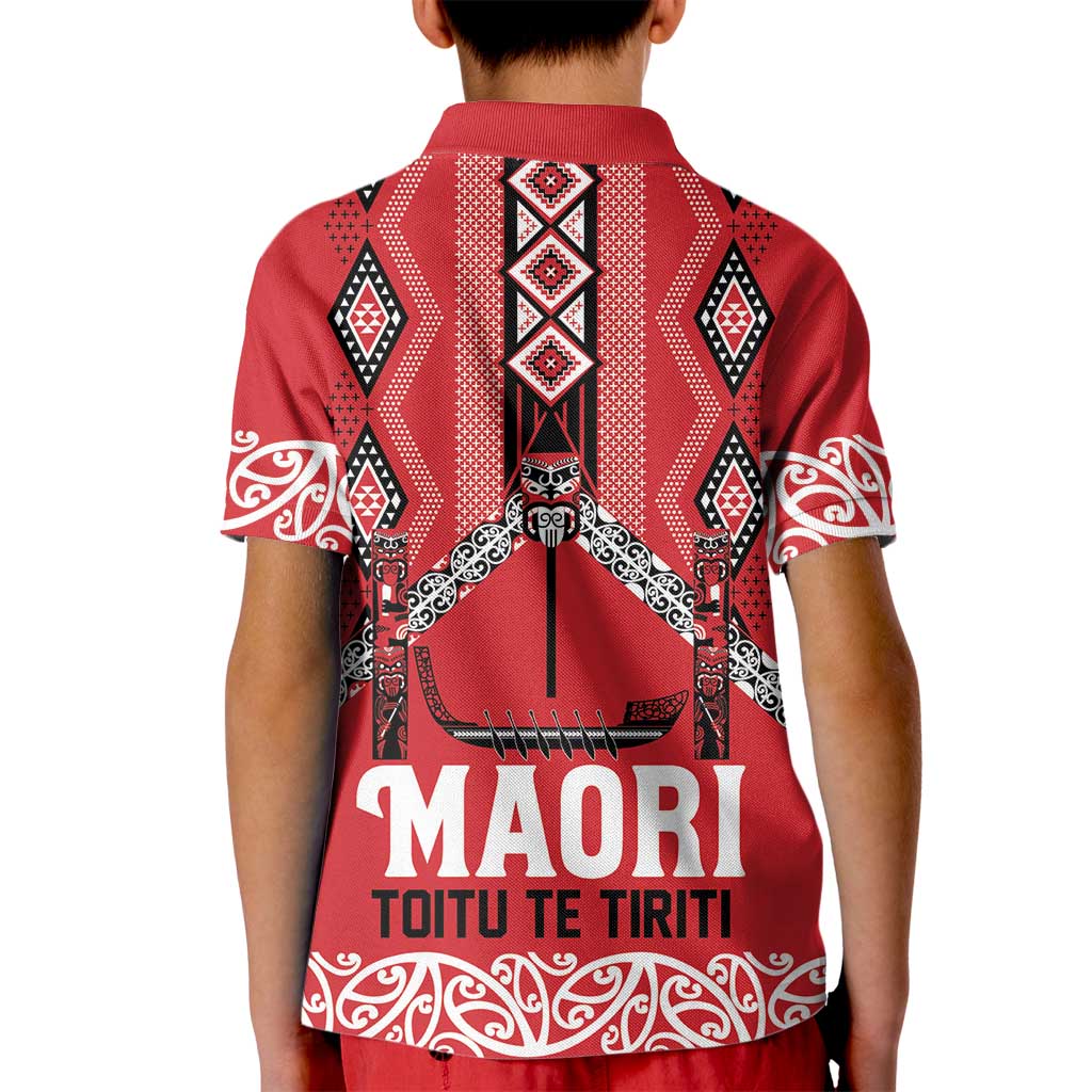 Toitu Te Tiriti Waitangi Kid Polo Shirt Red Wharenui House - Polynesian Pride