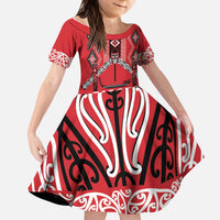 Toitu Te Tiriti Waitangi Kid Short Sleeve Dress Red Wharenui House - Polynesian Pride