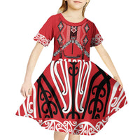 Toitu Te Tiriti Waitangi Kid Short Sleeve Dress Red Wharenui House - Polynesian Pride