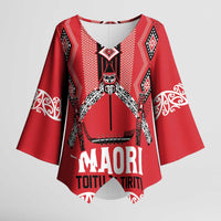 Toitu Te Tiriti Waitangi Kimono Sleeve Blouse Red Wharenui House - Polynesian Pride