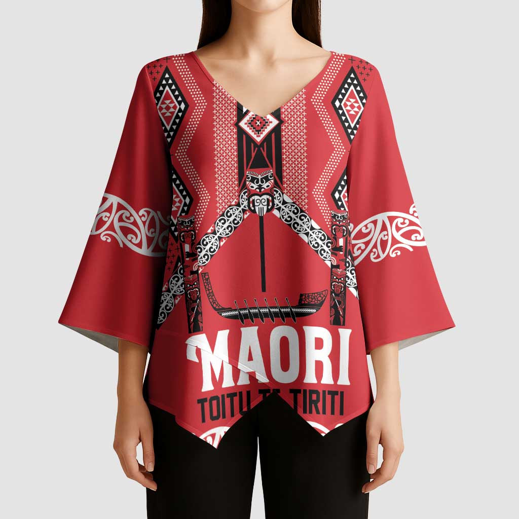 Toitu Te Tiriti Waitangi Kimono Sleeve Blouse Red Wharenui House - Polynesian Pride