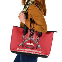 Toitu Te Tiriti Waitangi Leather Tote Bag Red Wharenui House LT9 Red - Polynesian Pride