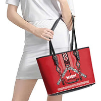 Toitu Te Tiriti Waitangi Leather Tote Bag Red Wharenui House LT9 - Polynesian Pride