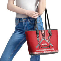 Toitu Te Tiriti Waitangi Leather Tote Bag Red Wharenui House LT9 - Polynesian Pride