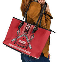 Toitu Te Tiriti Waitangi Leather Tote Bag Red Wharenui House LT9 - Polynesian Pride