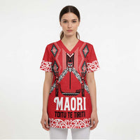 Toitu Te Tiriti Waitangi Scrub Top Red Wharenui House - Polynesian Pride