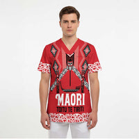Toitu Te Tiriti Waitangi Scrub Top Red Wharenui House - Polynesian Pride