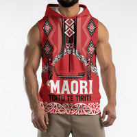 Toitu Te Tiriti Waitangi Sleeveless Hoodie Red Wharenui House - Polynesian Pride