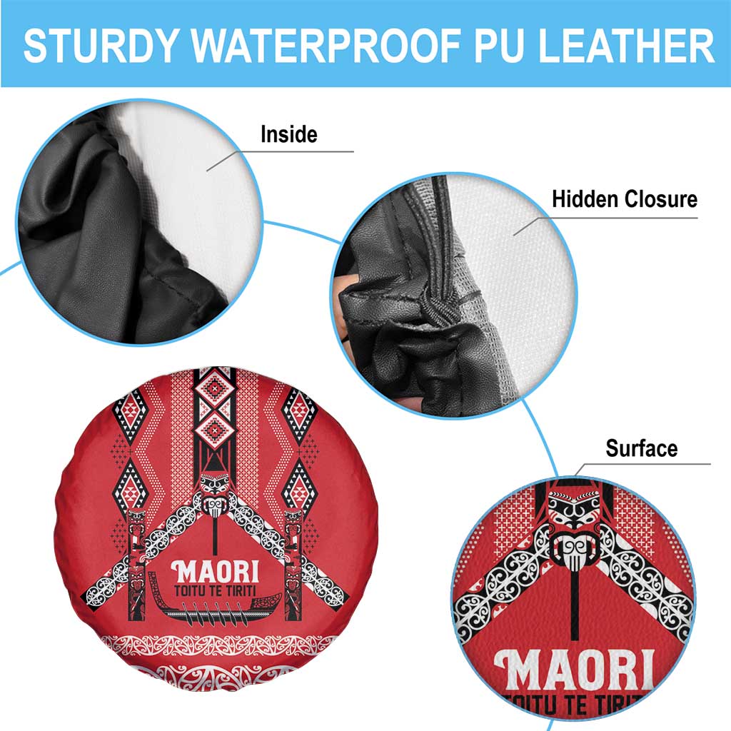 Toitu Te Tiriti Waitangi Spare Tire Cover Red Wharenui House - Polynesian Pride