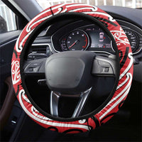 Toitu Te Tiriti Waitangi Steering Wheel Cover Red Wharenui House LT9 - Polynesian Pride