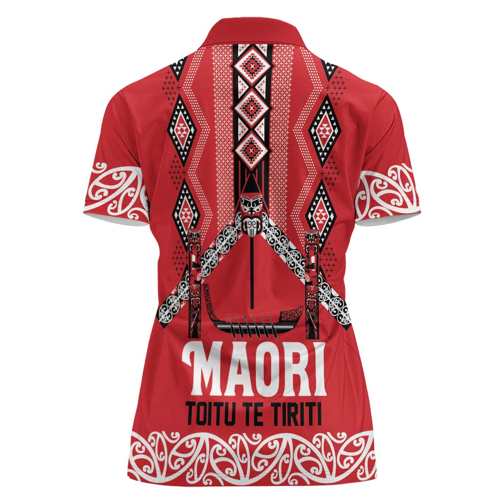 Toitu Te Tiriti Waitangi Women Polo Shirt Red Wharenui House - Polynesian Pride