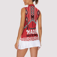 Toitu Te Tiriti Waitangi Women Sleeveless Polo Shirt Red Wharenui House - Polynesian Pride