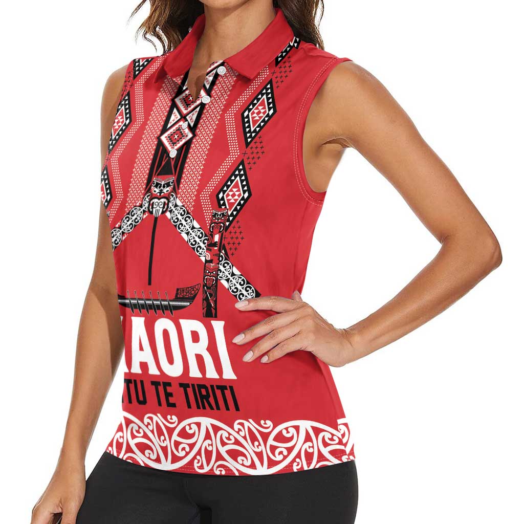 Toitu Te Tiriti Waitangi Women Sleeveless Polo Shirt Red Wharenui House - Polynesian Pride