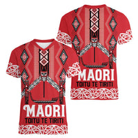 Toitu Te Tiriti Waitangi Women V-Neck T-Shirt Red Wharenui House LT9 - Polynesian Pride