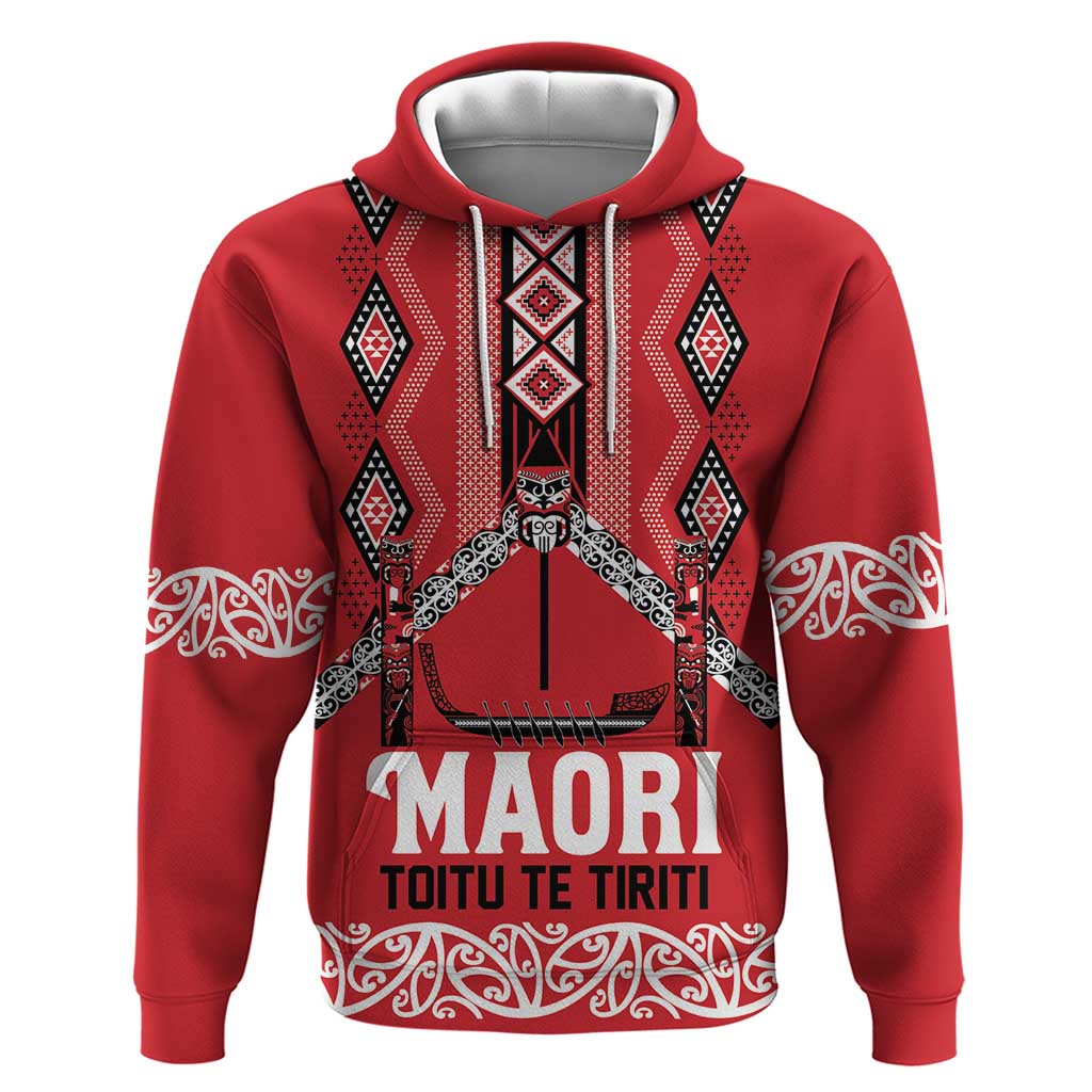 Toitu Te Tiriti Waitangi Zip Hoodie Red Wharenui House LT9 Pullover Hoodie Red - Polynesian Pride