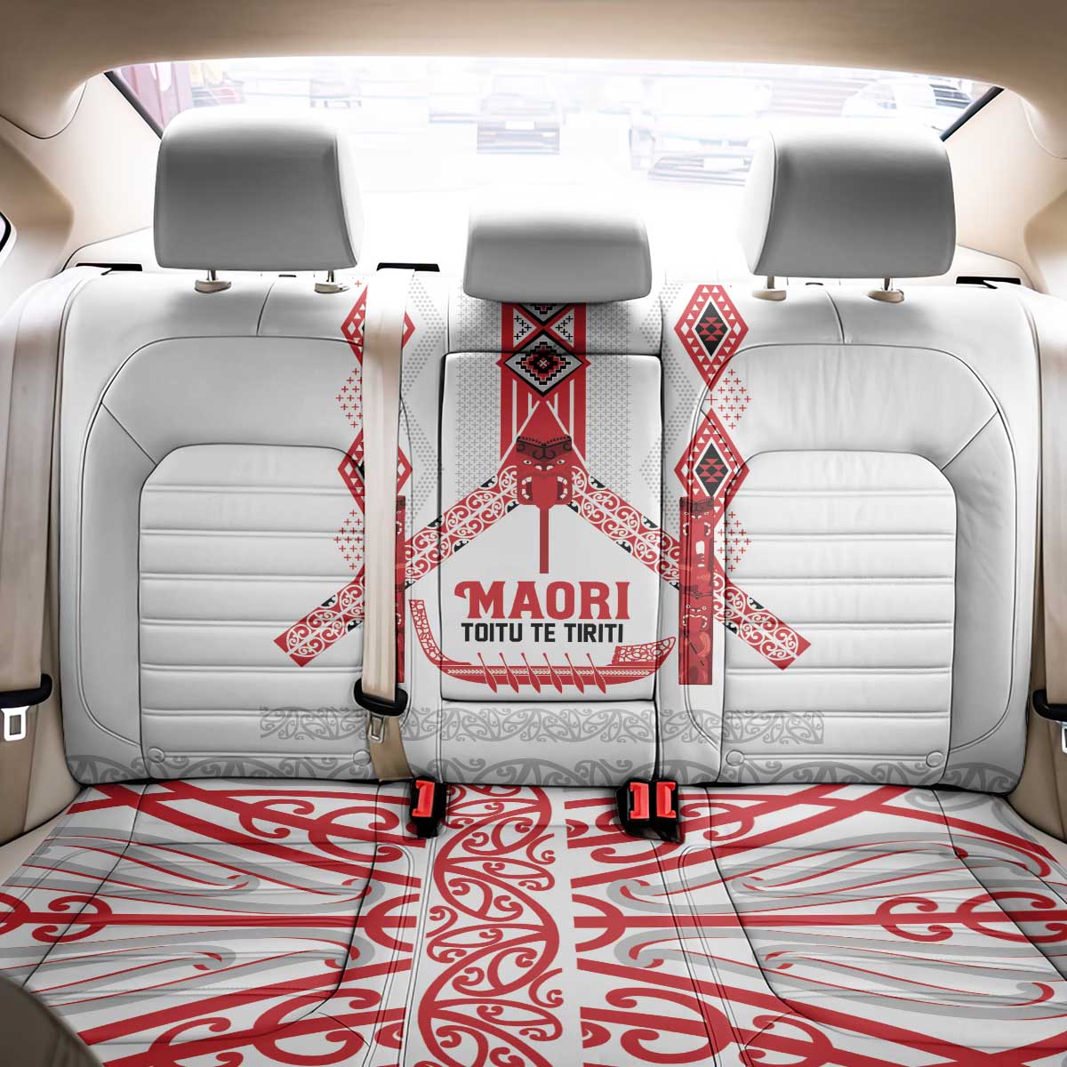 Toitu Te Tiriti Waitangi Back Car Seat Cover White Wharenui House - Polynesian Pride