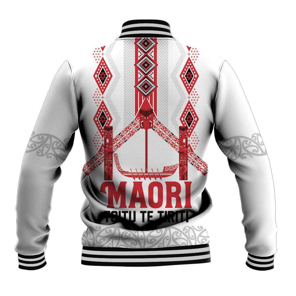Toitu Te Tiriti Waitangi Baseball Jacket White Wharenui House - Polynesian Pride