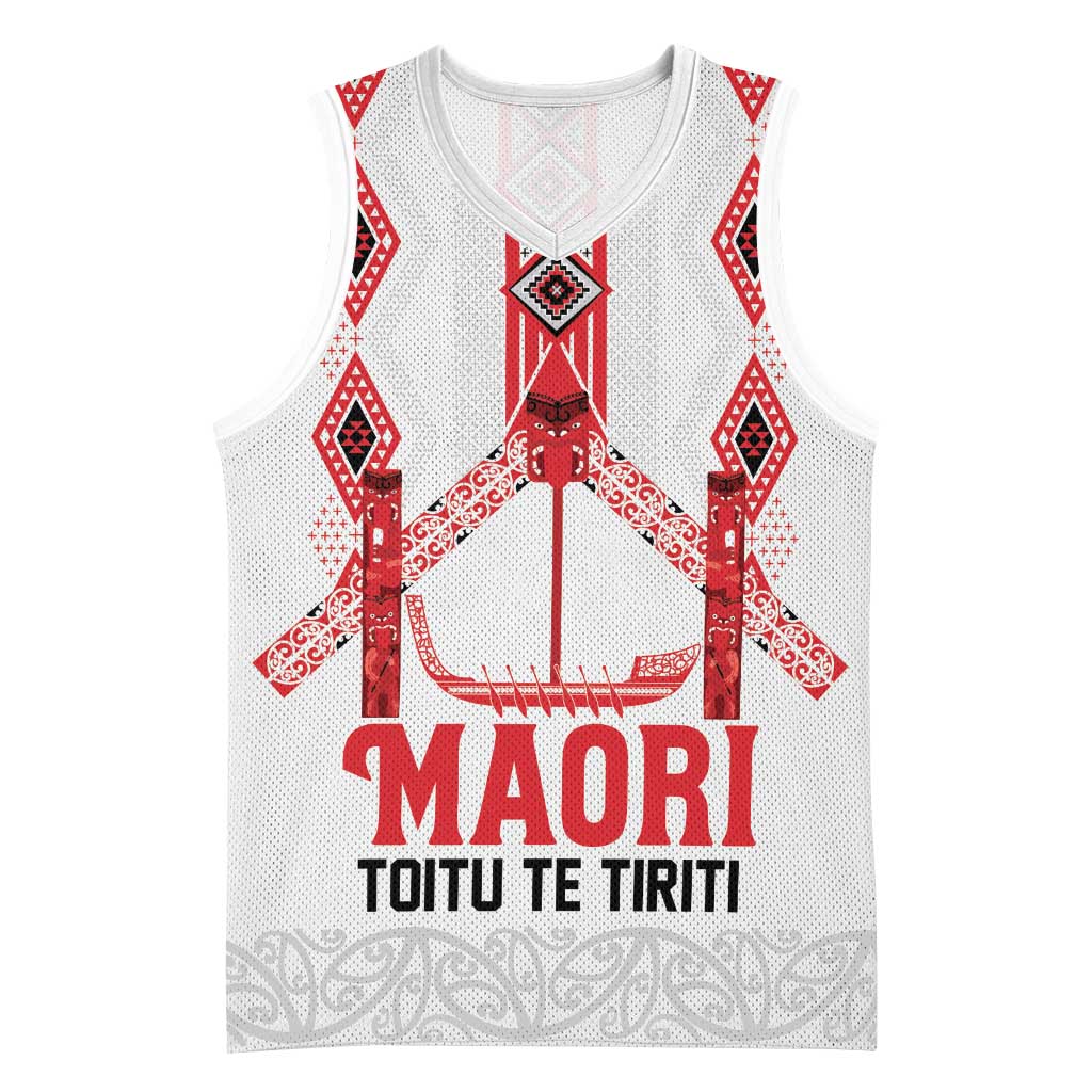 Toitu Te Tiriti Waitangi Basketball Jersey White Wharenui House - Polynesian Pride