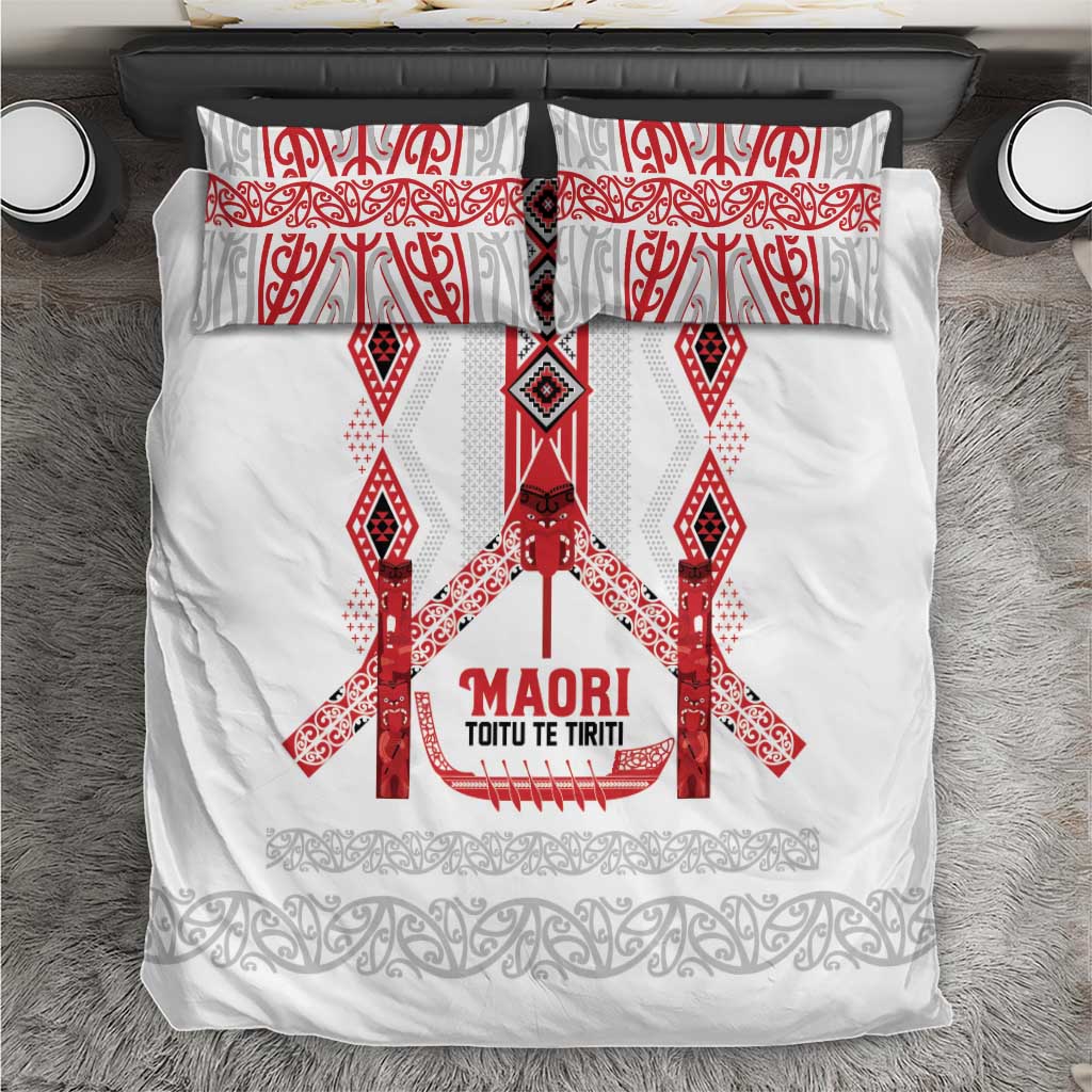 Toitu Te Tiriti Waitangi Bedding Set White Wharenui House - Polynesian Pride