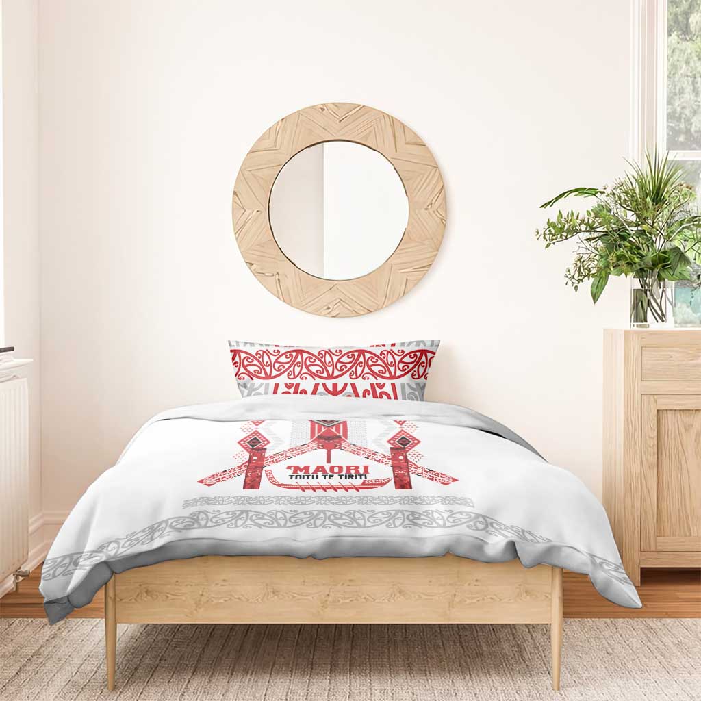 Toitu Te Tiriti Waitangi Bedding Set White Wharenui House - Polynesian Pride