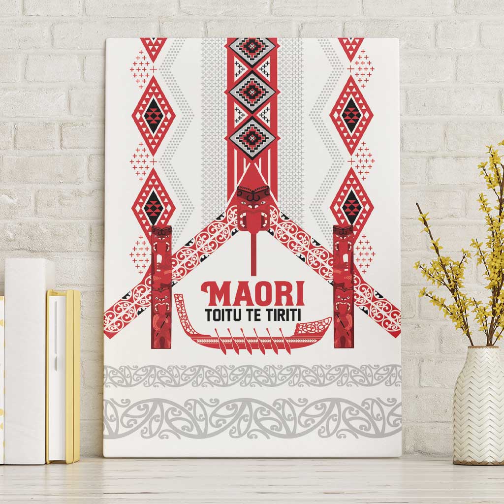 Toitu Te Tiriti Waitangi Canvas Wall Art White Wharenui House - Polynesian Pride